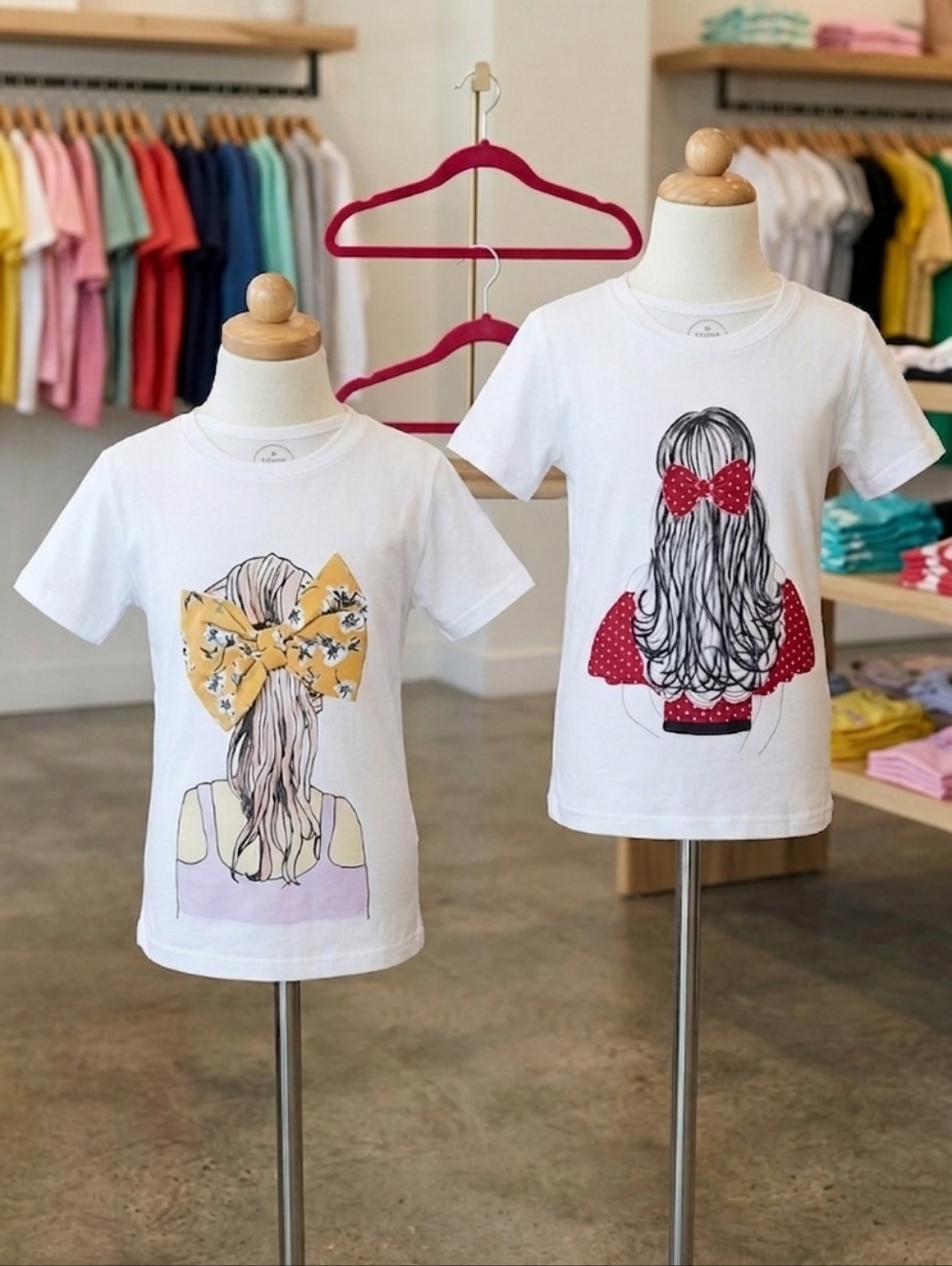 Set of 2 Girls White Graphic Tees with 3D Bow Detail - Size 7/8 - Picture 2 of 11